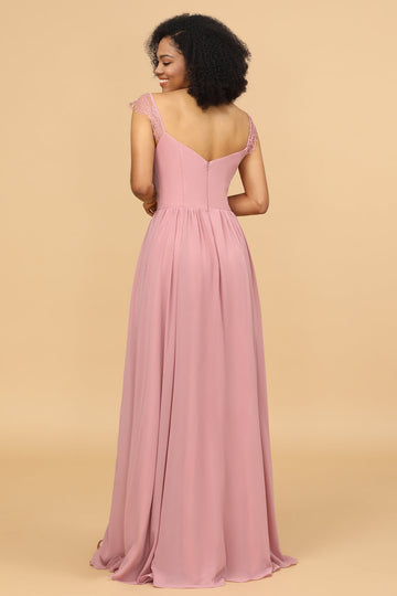 Rosa Vestido de dama de honor con encaje